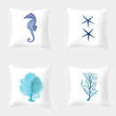 Axyaa Sea Life Decorative Pillow Cover - Blue Coral Seahorse Starfish Theme
