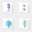 Axyaa Decorative Happy Easter Sea Pillow Cover with Seahorse Starfish Coral in Blue