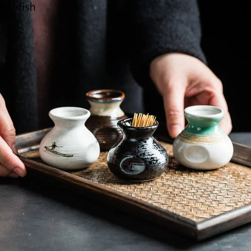 Axya Ceramic Toothpick Holder: Portable Dining Table Storage Container