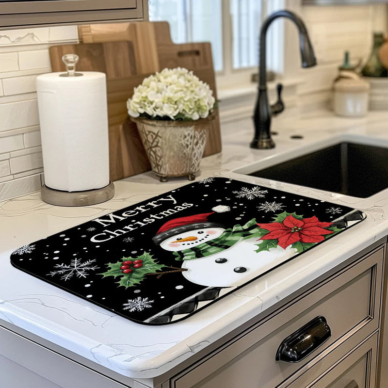 Axyaa Christmas Holly Coffee Cup Mat - Non-slip Absorbent Diatoms Drain Mat for Kitchen