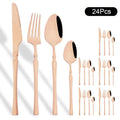Axyaa 24Pcs Pink Gold Stainless Steel Cutlery Set - Western Flatware Tableware