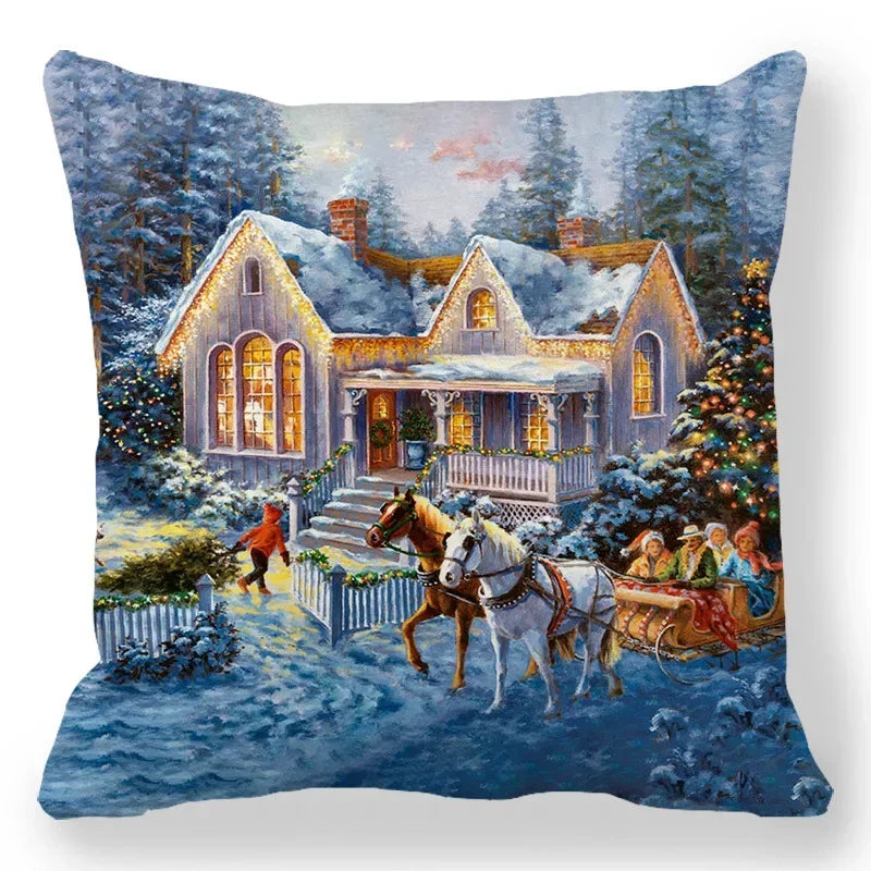 Axyaa Santa Print Pillowcase for Christmas and New Year Decor