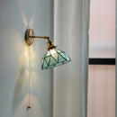 Axyaa Tiffany Blue Glass LED Wall Sconce Rotate Copper Pull Chain Switch Stair Light