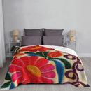 Axyaa Mexican Flowers Embroidery Art Blanket: Soft Fleece Warm 3D Throw Blanket