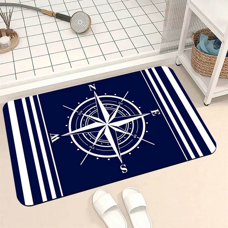 Axyaa Blue Emblem Pattern Diatom Mud Floor Mat: Super Non-Slip & Absorbent
