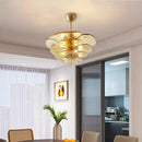 Axyaa Glass Flower Petal Chandelier - Bronze Metal Dining Table Hanging Lamp