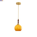 Axyaa Nordic Glass LED Pendant Light with Wood Handle - Gold Brass Finish