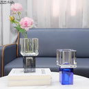 Axyaa Geometric Glass Vase with Artificial Flowers - Modern Decor & Crystal Vases