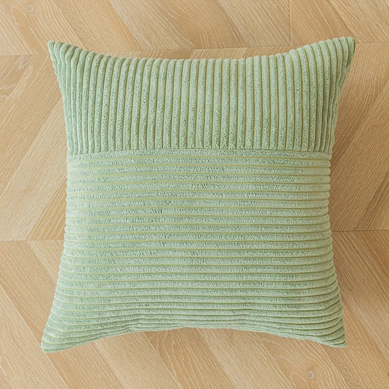 Axyaa Yellow Stripe Corduroy Pillowcase - Patchwork Design - 45x45CM