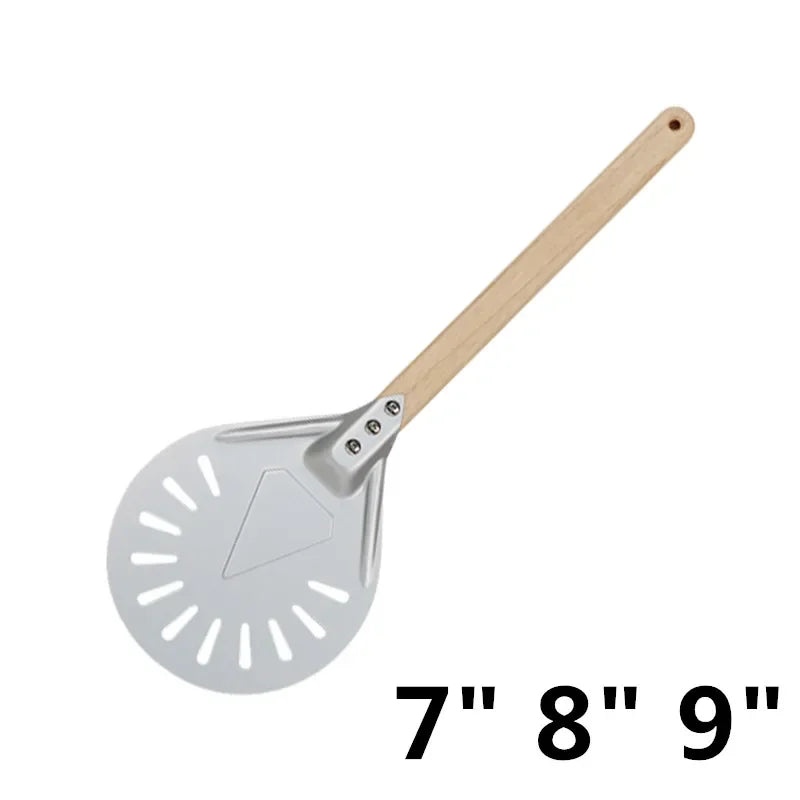 Axya Aluminum Perforated Pizza Peel Paddle with Non-Slip Wooden Handle