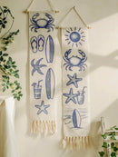 Coastal Tapestry with Crab, Starfish & Surfboard Prints for Boho Home Decor by Axyaa