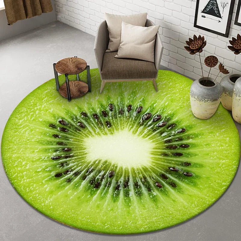 Axyaa Round Fruit Print Carpet for Home Decor
