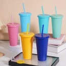 Axyaa 710ml 24oz Reusable Plastic Cold Cup with Lid and Straw