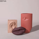Axyaa Purple Lips Ceramic Vase Abstract Human Face Features Decoration
