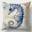 Axyaa Nautical Pillow Covers - Sea Turtle, Seahorse, Starfish & Whale Designs, Zip Closure