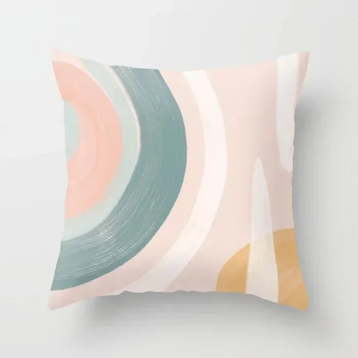 Nordic Pink Yellow Geometry Cushion Cover Abstract Art Pillowcase - Axyaa