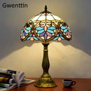 Axyaa Stained Glass Tiffany Table Lamp Mediterranean LED Bedroom Decoration