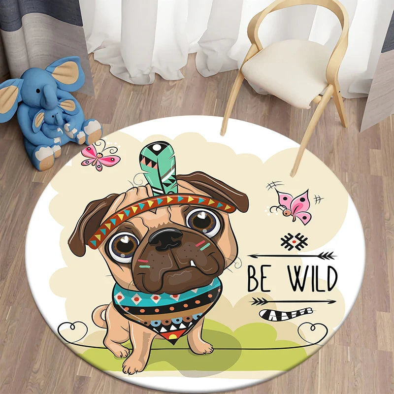 Axyaa Lion Cartoon Animal Round Carpet for Living Room Children's Bedroom
