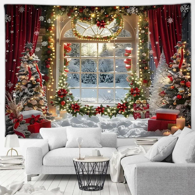 Winter Wonderland Tapestry: Christmas Tree Garland Window Wall Hanging by Axyaa