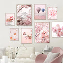 Axyaa Sakura Rose Peony Hot Air Balloon Wall Art Canvas Painting