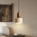 Axyaa Yellow Marble Table Pendant Lamp, Walnut Hat LED Chandelier
