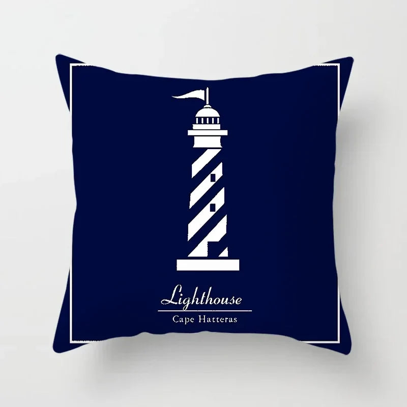 Axyaa Blue Mediterranean Compass Anchor Pillow Cover 45x45cm