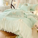 Axyaa 2025 White Bedding Set with Ruffles - Duvet Cover, Pillowcases, Sheet