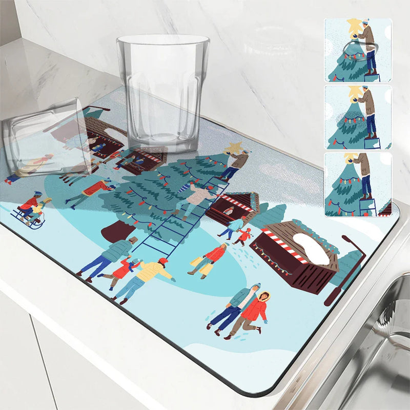 Axyaa Coffee Mat: Absorbent Rubber Backed Dish Drying & Bathroom Tableware Mat