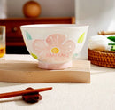 Axyaa Ceramic High Foot Rice Bowl Relief Underglaze Color High Dessert Salad Bowl
