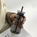Axyaa Large Glass Water Bottle with Straw, 2 Lids, Clear, Leakproof, Kawaii Eco-Friendly Design