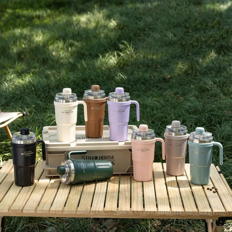 Axyaa 600ml Stainless Steel Vacuum Flask Double Wall Insulated Travel Mug Straw Cup