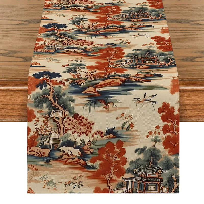 Axyaa Floral Lines Table Runner: Farmhouse Dining Decor & Holiday Party Accent
