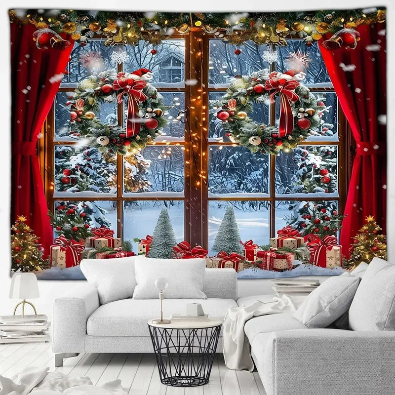 Winter Wonderland Tapestry: Christmas Tree Garland Window Wall Hanging by Axyaa