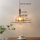 Axyaa Green Glass LED Pendant Lamp with Knob Switch - Copper Chandelier
