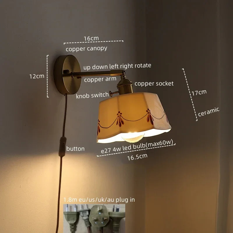 Axyaa Ceramic Copper LED Wall Sconce for Modern Living Room Bedroom Bar Mirror Light