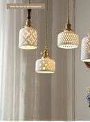 Axyaa Nordic Ceramic Pendant Ceiling Light, Modern Brass Socket Hanging Lamp