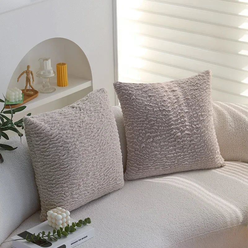 Apricot Plush Cushion Cover for Sofa and Car, 45*45 Decorative Pillow by Axyaa