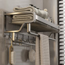 Axyaa Double Rod Towel Hanger with Mesh Basket for Bathroom Toiletries