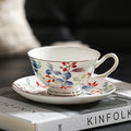 Axyaa Elegant Bone Porcelain Tea Cup Set with Golden Trim, Floral Pattern Dining Decor