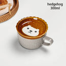 Axyaa Cartoon Cat Coffee Mug with Lid and Small Dish