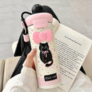 Axyaa Cute Cat Stainless Steel Thermal Water Bottle Straw 600ml