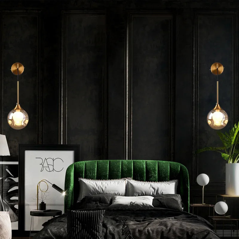 Axyaa Gold Glass Ball LED Wall Sconce - Modern Nordic Indoor Lighting Fixture