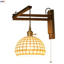 Axyaa Walnut Wood LED Wall Lamp with Copper Finish and Ceramic Pull Chain Switch