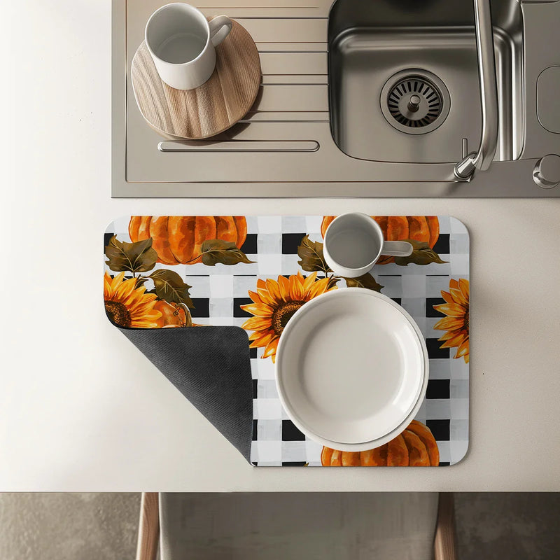 Axyaa Thanksgiving Coffee Cup Drying Mat Non-slip Diatoms Absorbent Kitchen Counter Drain Mats