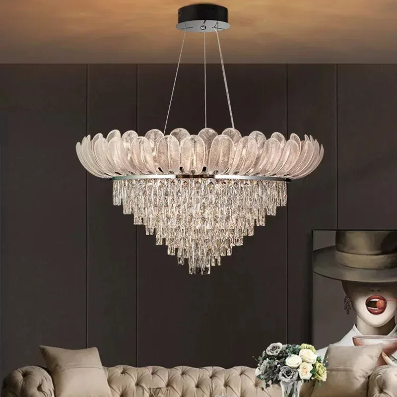 Axyaa Crystal Ceiling Chandelier: Elegant Villa Living Room Pendant Lights Luxe Decor Crown