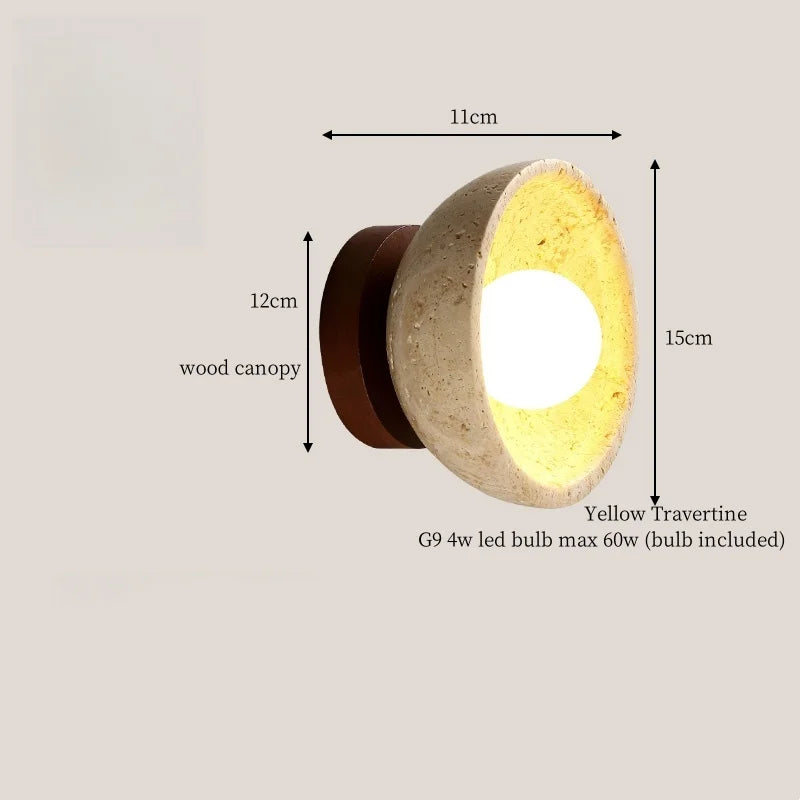 Axyaa Wabi Sabi LED Wall Lights Wood Yellow Travertine Bedside Lamps