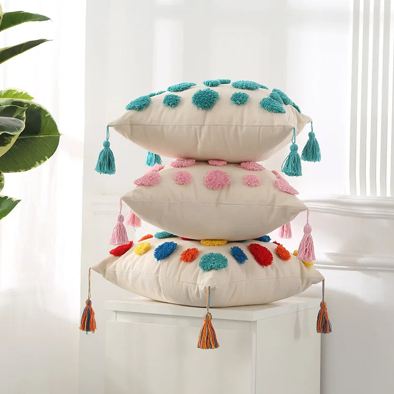 Axyaa Bohemian Tufted Nordic Pillow Cover for Home Decor 45x45 - Living Room, Sofa, Car