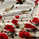 Axyaa Red & White Rose Cluster Bed Sheet & Pillowcase Three-Piece Set