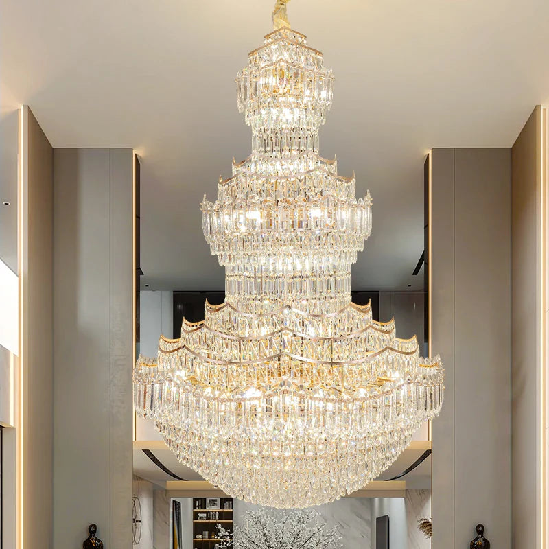 Axyaa Crystal Stair Chandelier: Elegant Duplex Villa & Hotel Mid-Floor Lighting