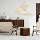 Axyaa White Fabric Lantern LED Pendant Chandelier for Modern Living Spaces